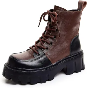Women's Multicolor Leather Boots Lace Up Combat Ankle Boots for Women