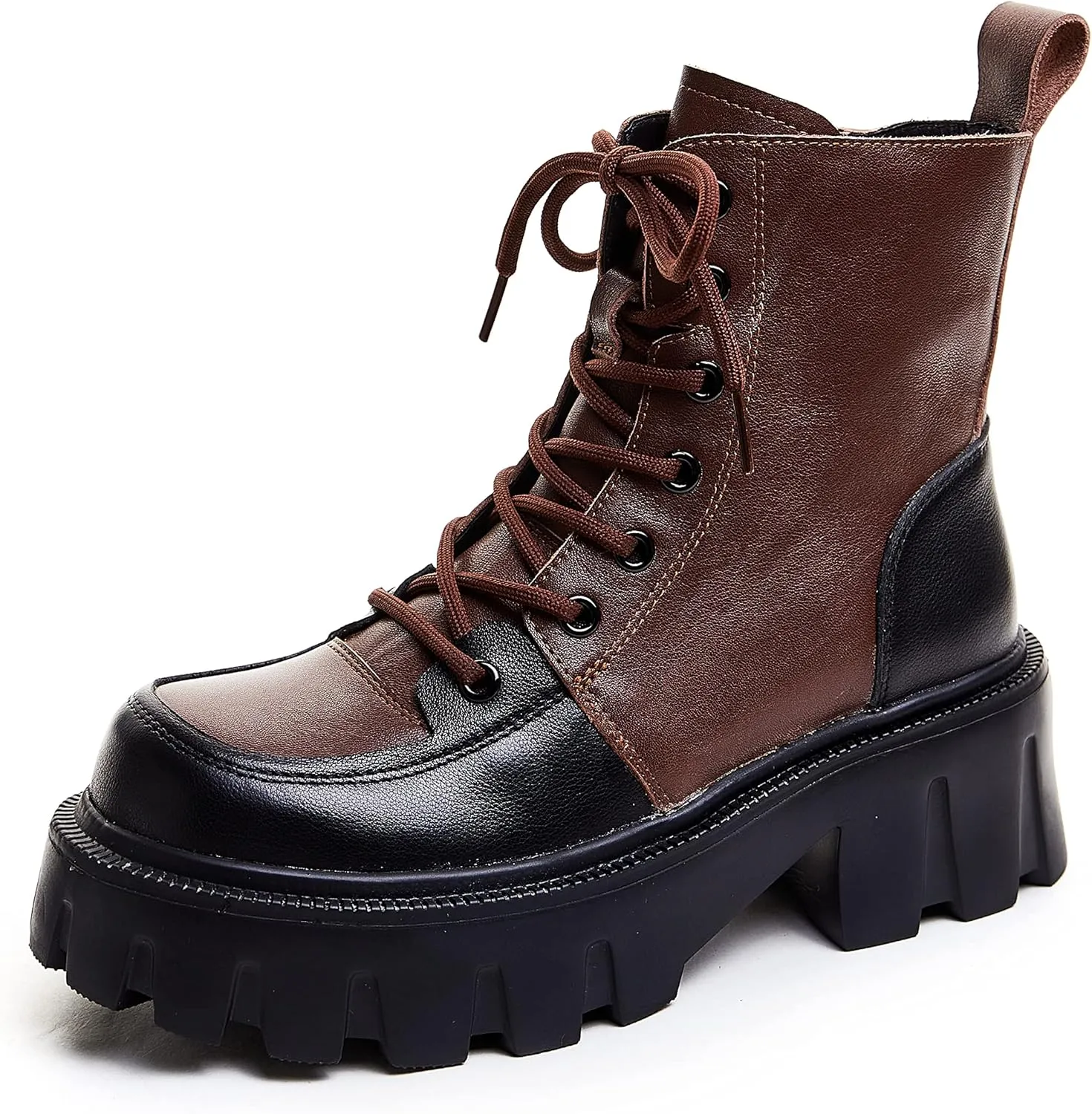 Women's Multicolor Leather Boots Lace Up Combat Ankle Boots for Women