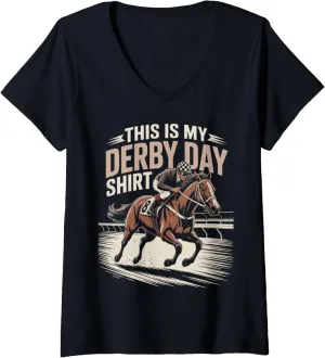 Womens My Derby Day Horse Rider Racing Track Race Horse Derby V-Neck T-Shirt