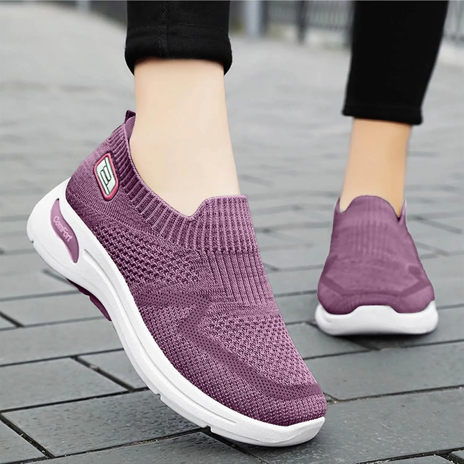 Womens Orthopedic Sneakers Slip On Running Tennis Shoes Breathable Woven Nurse Shoes Casual Air Cushion Walking Shoes
