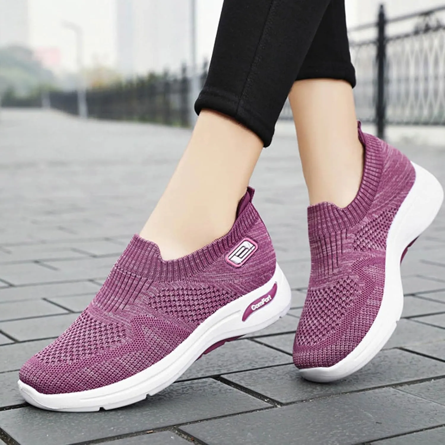 Womens Orthopedic Sneakers Slip On Running Tennis Shoes Breathable Woven Nurse Shoes Casual Air Cushion Walking Shoes