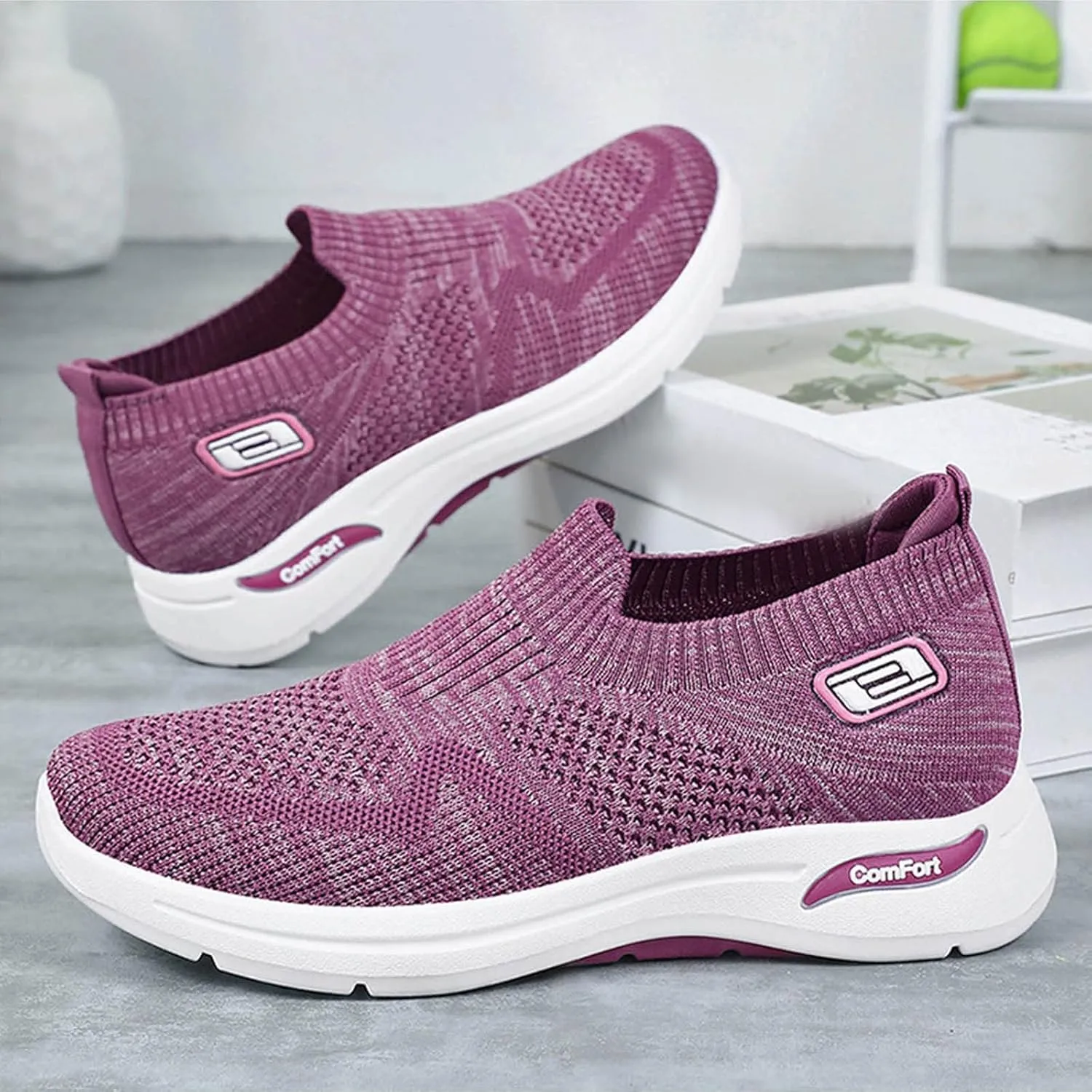 Womens Orthopedic Sneakers Slip On Running Tennis Shoes Breathable Woven Nurse Shoes Casual Air Cushion Walking Shoes