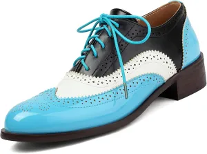 Women's Patent Leather Perforated Lace-up Oxfords Multicolor Colorful Brogues Wingtip Derby Shoe Ladies Plus Size Vintage Dress Oxfords-15 Yards