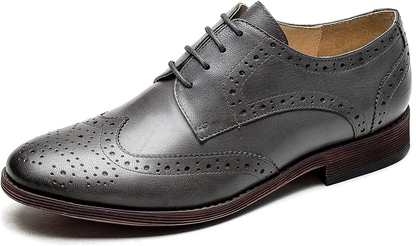 Women's Perforated Classic Lace-up Oxfords Brogue Wingtip Round Toe Derby Saddle Leather Shoes for Women Girls Lady Wife