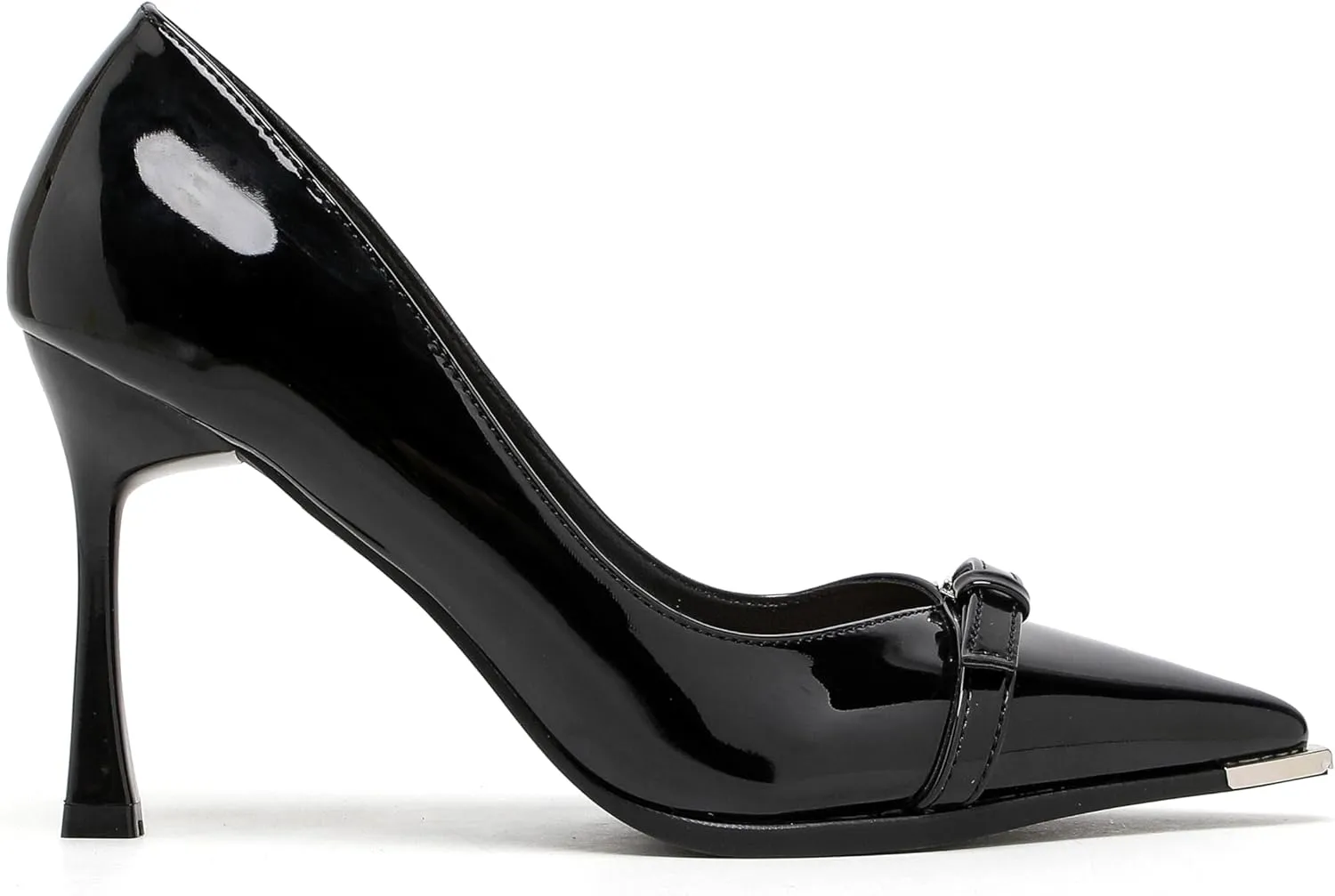Women's Pointed Toe Stiletto Heels Slip-On Dress Pumps with Buckle Detail