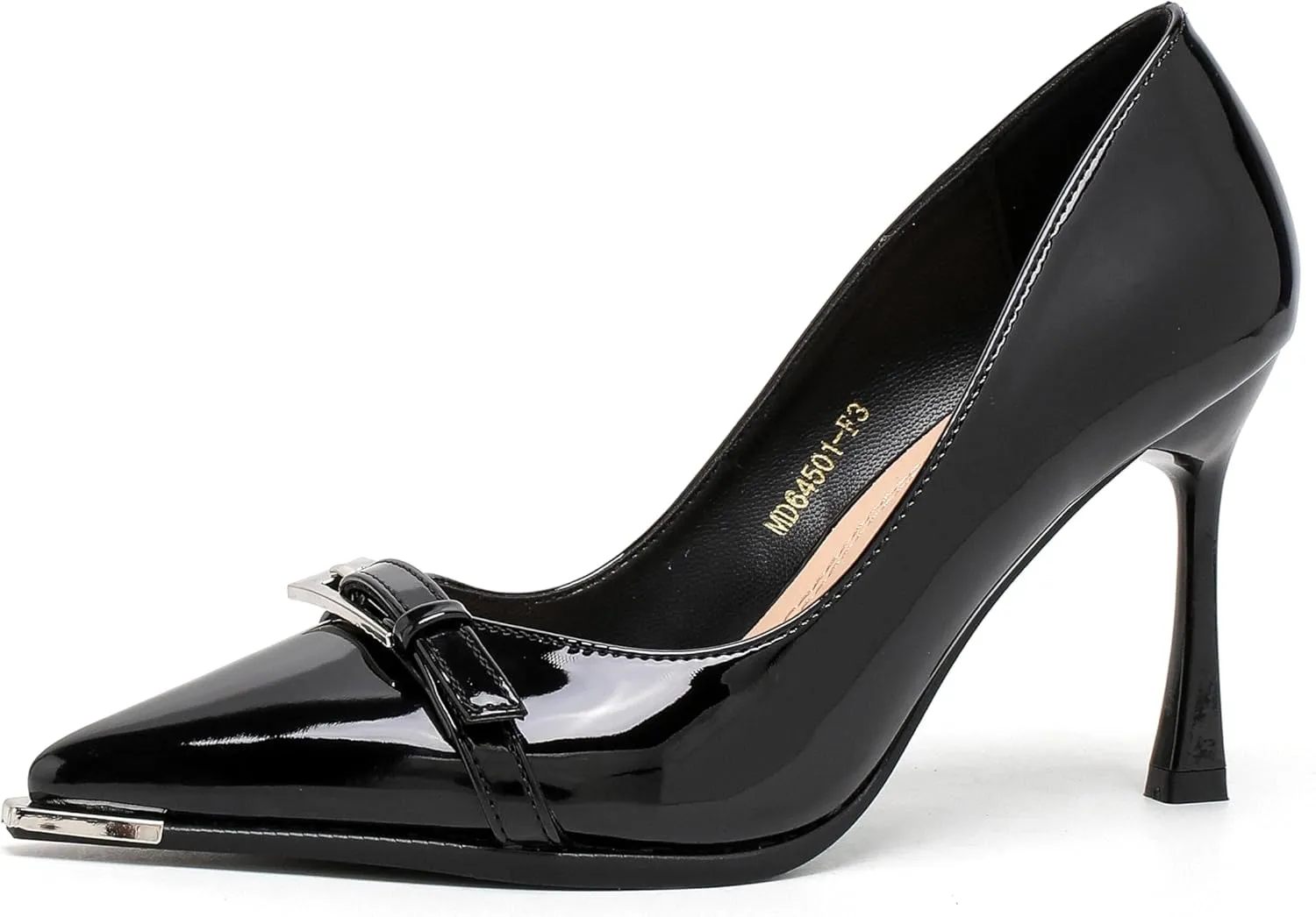 Women's Pointed Toe Stiletto Heels Slip-On Dress Pumps with Buckle Detail