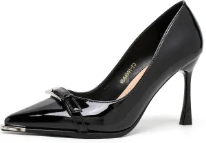 Women's Pointed Toe Stiletto Heels Slip-On Dress Pumps with Buckle Detail