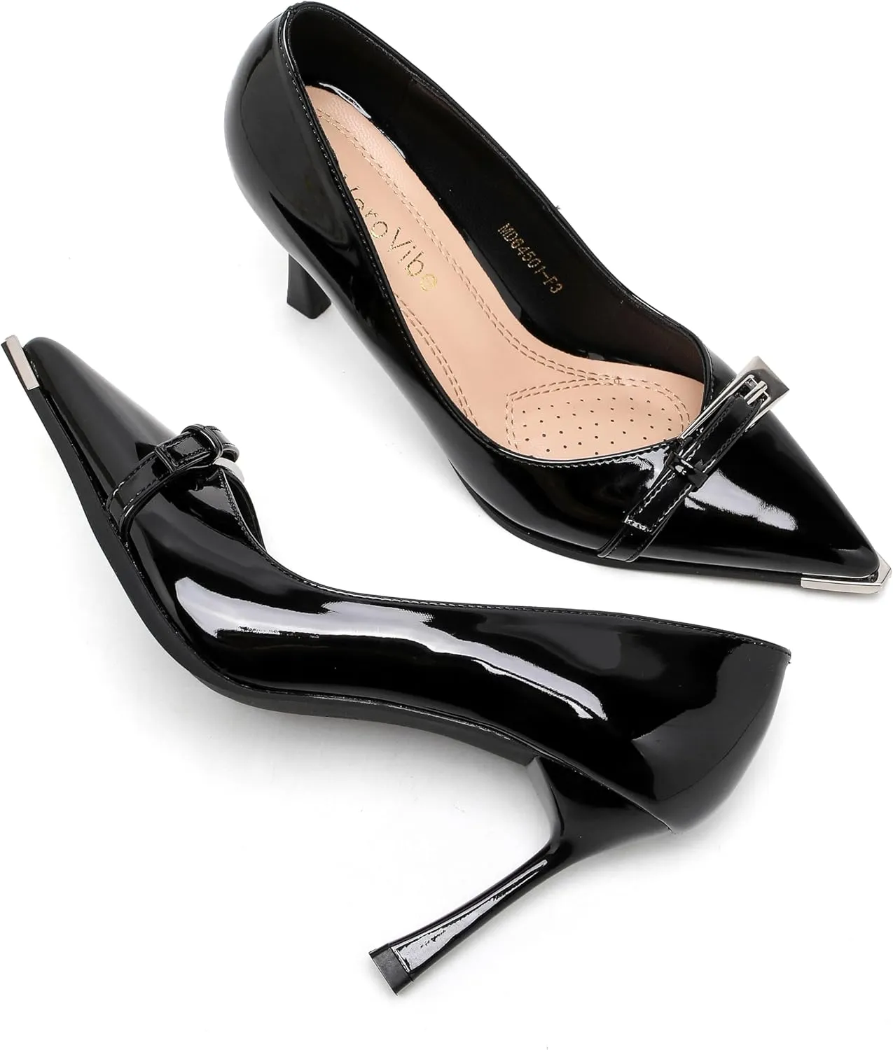 Women's Pointed Toe Stiletto Heels Slip-On Dress Pumps with Buckle Detail