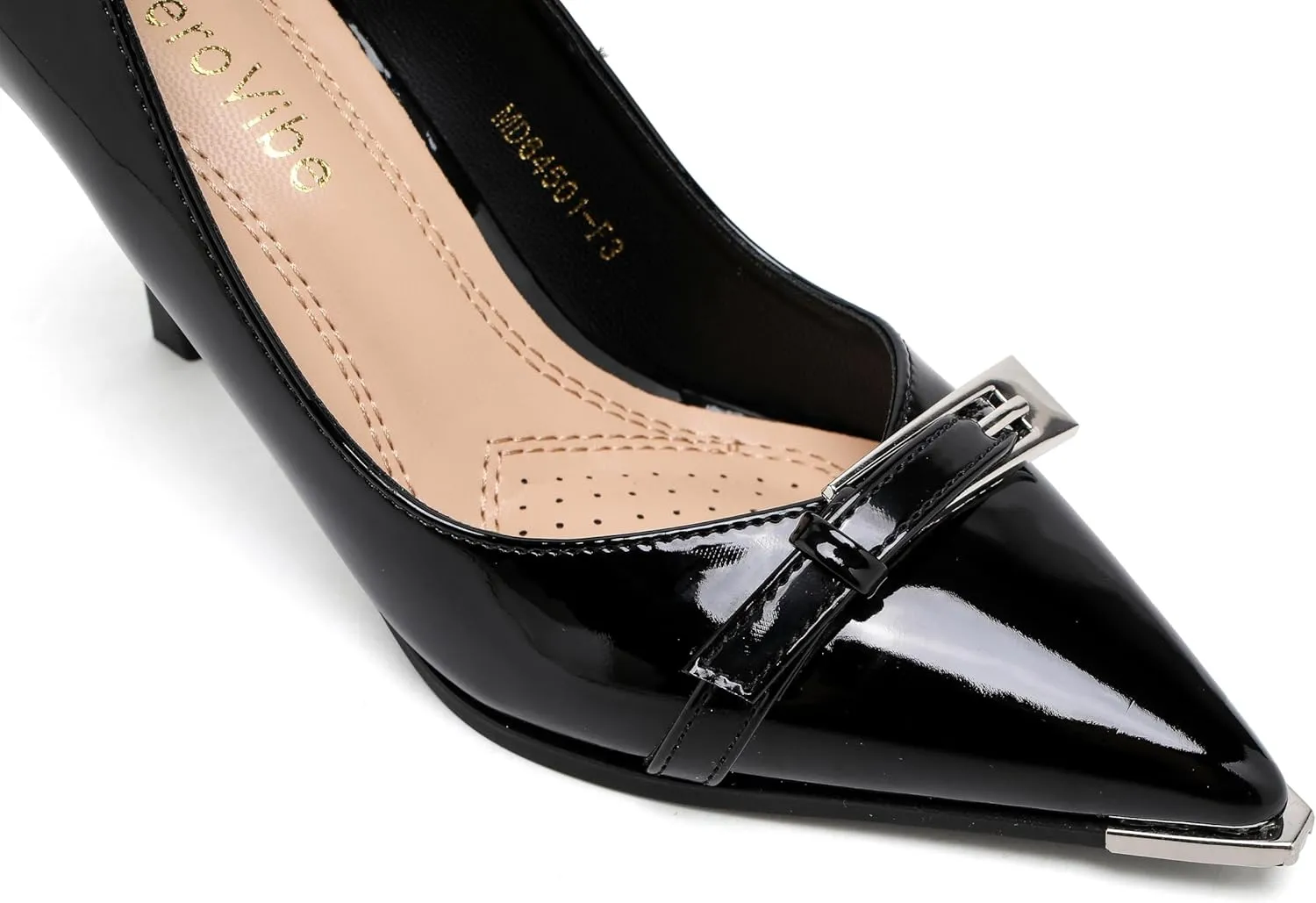 Women's Pointed Toe Stiletto Heels Slip-On Dress Pumps with Buckle Detail