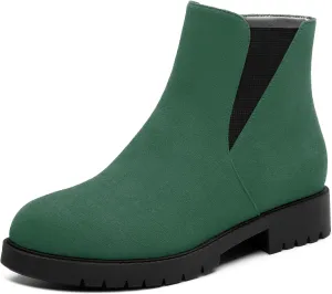 Womens Round Toe Low Chunky Heel Chelsea Ankle Boots, Chelsea Booties with Zipper and Elastic for Women 1"