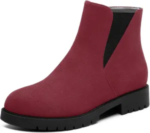 Womens Round Toe Low Chunky Heel Chelsea Ankle Boots, Chelsea Booties with Zipper and Elastic for Women 1"