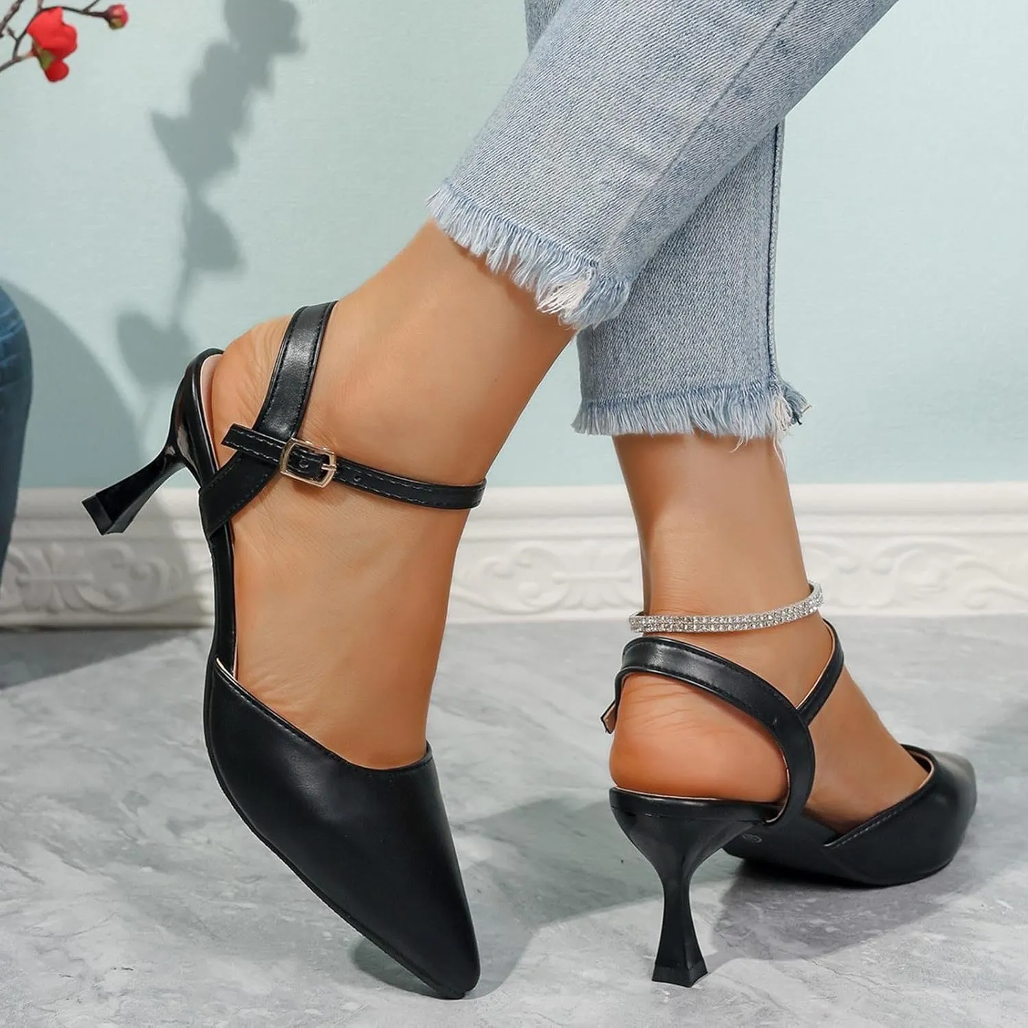 Womens Slingback Sexy Kitten Heels Closed Pointed Toe Low Stiletto Heels Dress Bridal Party Wedding Pumps Shoes 2025
