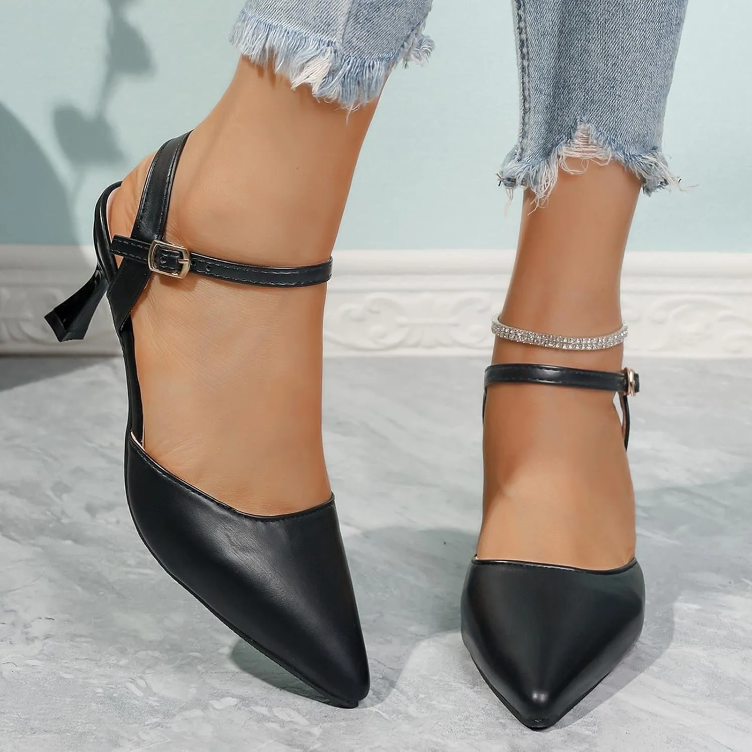 Womens Slingback Sexy Kitten Heels Closed Pointed Toe Low Stiletto Heels Dress Bridal Party Wedding Pumps Shoes 2025