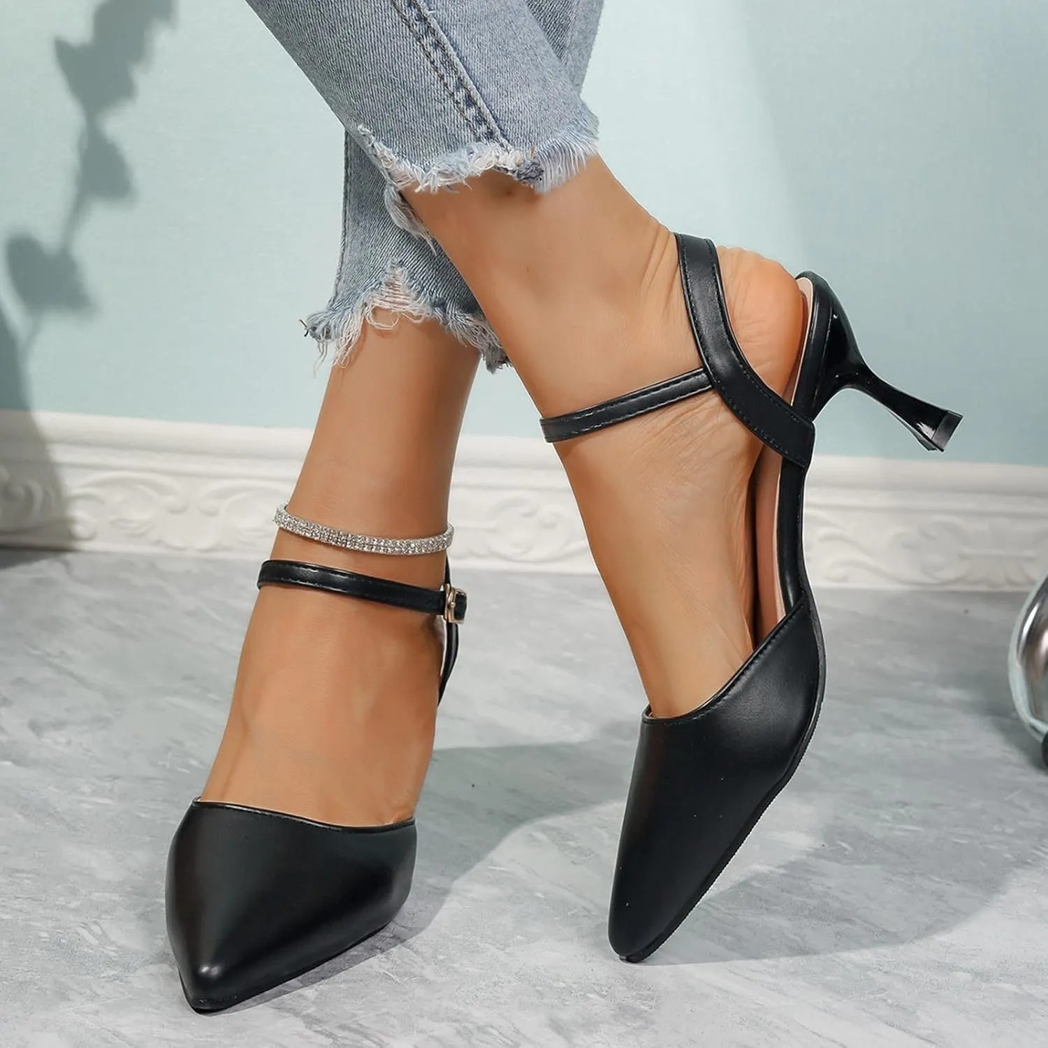 Womens Slingback Sexy Kitten Heels Closed Pointed Toe Low Stiletto Heels Dress Bridal Party Wedding Pumps Shoes 2025