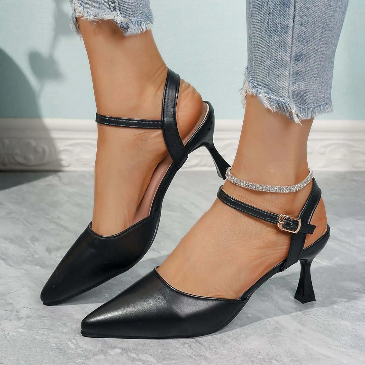 Womens Slingback Sexy Kitten Heels Closed Pointed Toe Low Stiletto Heels Dress Bridal Party Wedding Pumps Shoes 2025