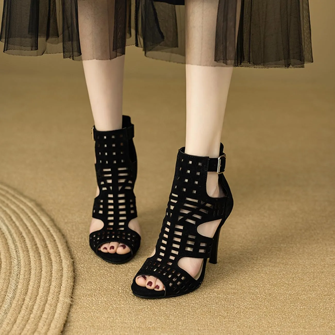 Womens Stiletto Heel Sandals Back Zipper Gladiator High Heel Sandals