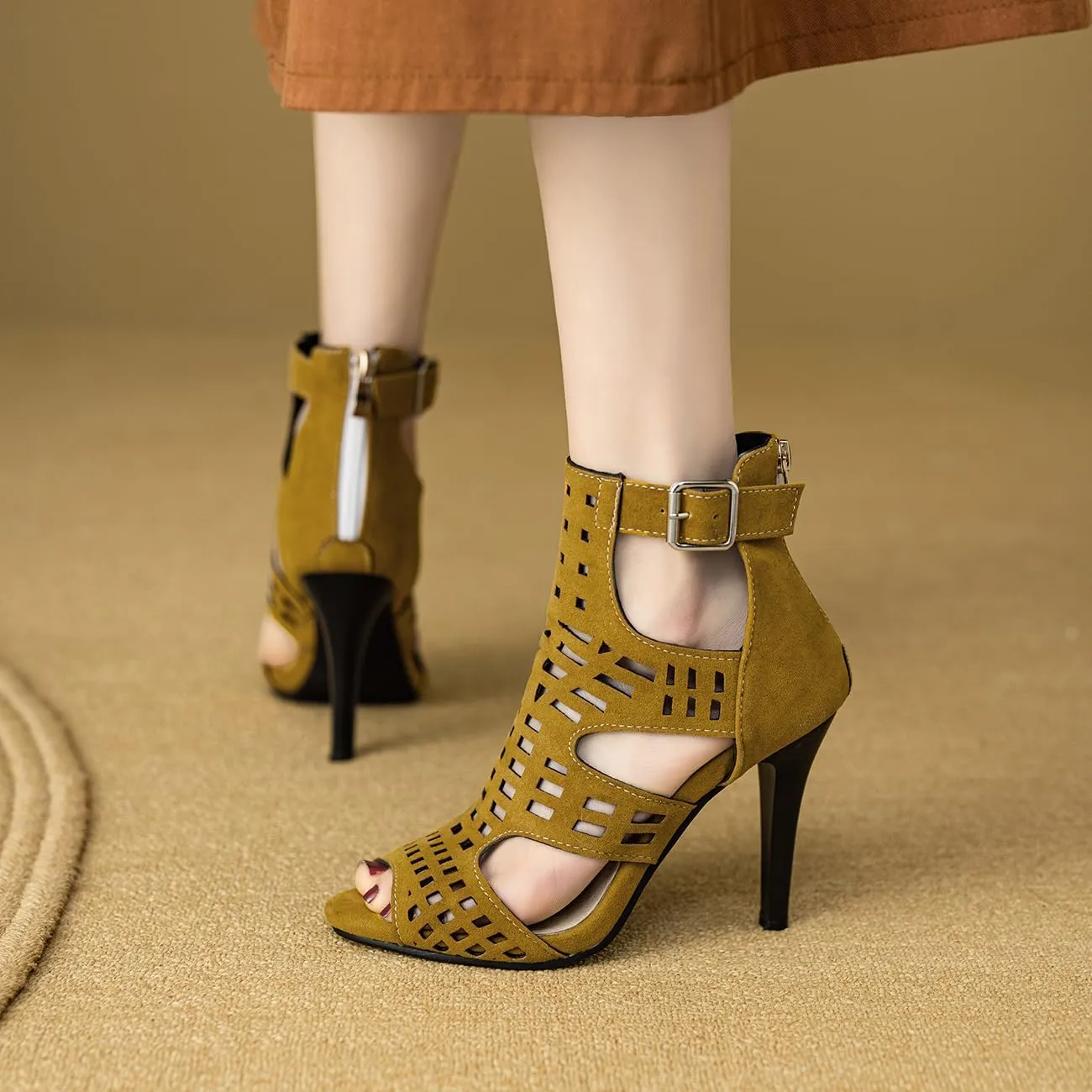 Womens Stiletto Heel Sandals Back Zipper Gladiator High Heel Sandals