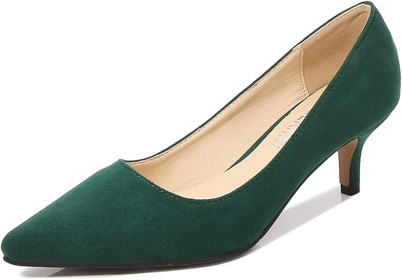 Women's Suede 1.96" Kitten Heel Pumps Pointed Toe Slip on Classic Low Heel Dress Comfort Office Daily Shoes Large Size 35-46
