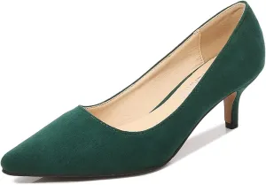 Women's Suede 1.96" Kitten Heel Pumps Pointed Toe Slip on Classic Low Heel Dress Comfort Office Daily Shoes Large Size 35-46