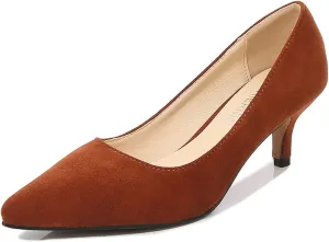 Women's Suede 1.96" Kitten Heel Pumps Pointed Toe Slip on Classic Low Heel Dress Comfort Office Daily Shoes Large Size 35-46
