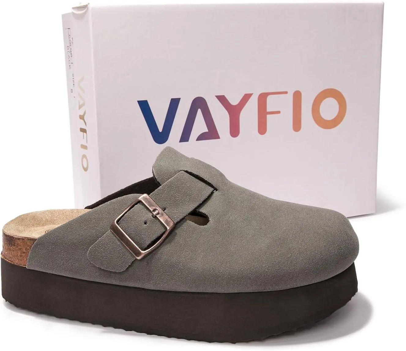 Women's Suede Clogs Cork Footbed Sandals Comfort Platform Mules with Arch Support Adjustable Buckle Slip On Slippers