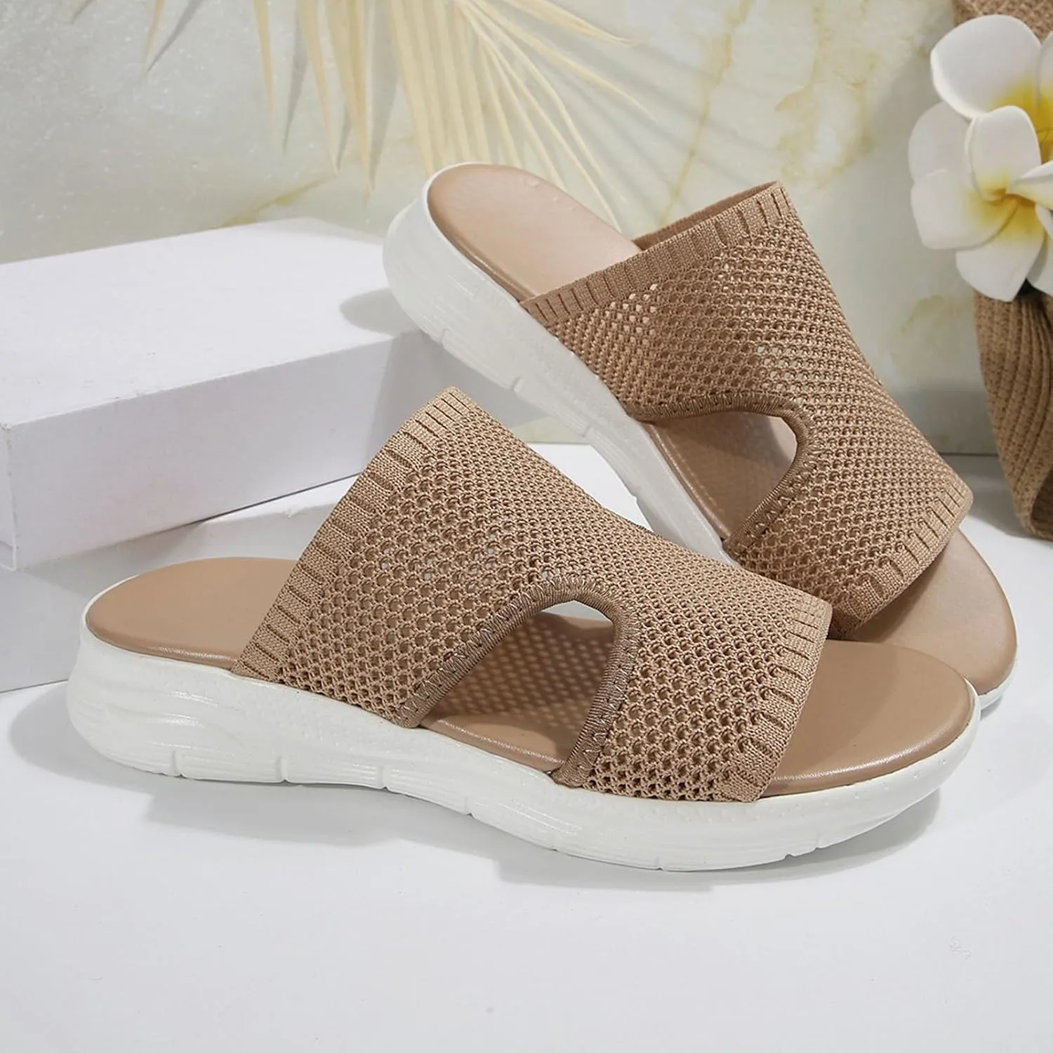 Womens Summer Breathable Mesh Slippers Lightweight Mesh Garden Shoes Platform Footwear Non Slip Comfort Walking Shoes