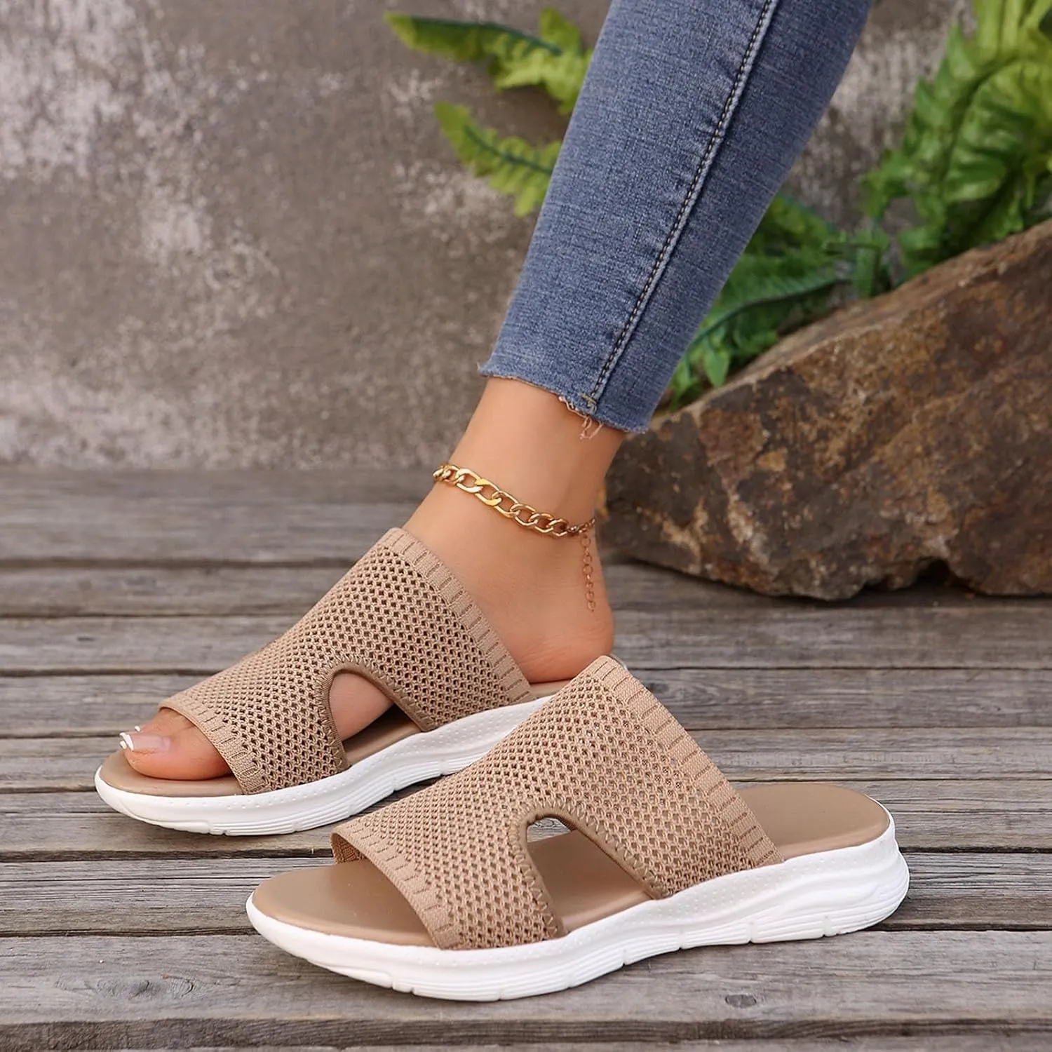 Womens Summer Breathable Mesh Slippers Lightweight Mesh Garden Shoes Platform Footwear Non Slip Comfort Walking Shoes