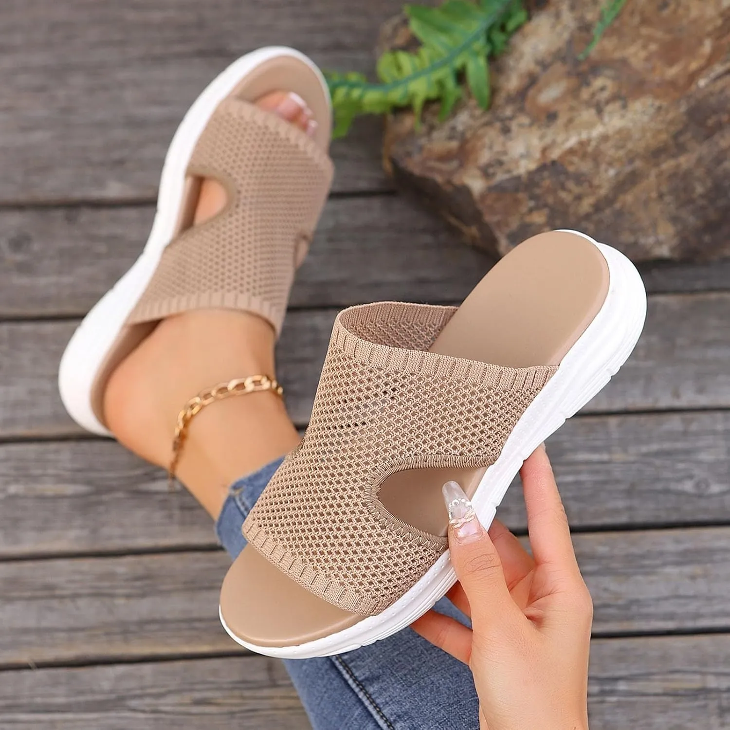 Womens Summer Breathable Mesh Slippers Lightweight Mesh Garden Shoes Platform Footwear Non Slip Comfort Walking Shoes