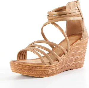 Women's Wedge Sandals Casual Summer Buckle Open Toe Ankle Strap Platform Wedge Heels