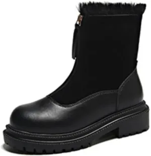 Women's Winter Combat Boots, Comfortable Warm Faux Fur Lined Outdoor Walking Boots Zipper Splicing Ankle
