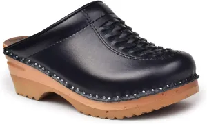 Wright Bastad Leather Slip On Closed Toe Non Slip Womens Braided Swedish Wooden Clogs