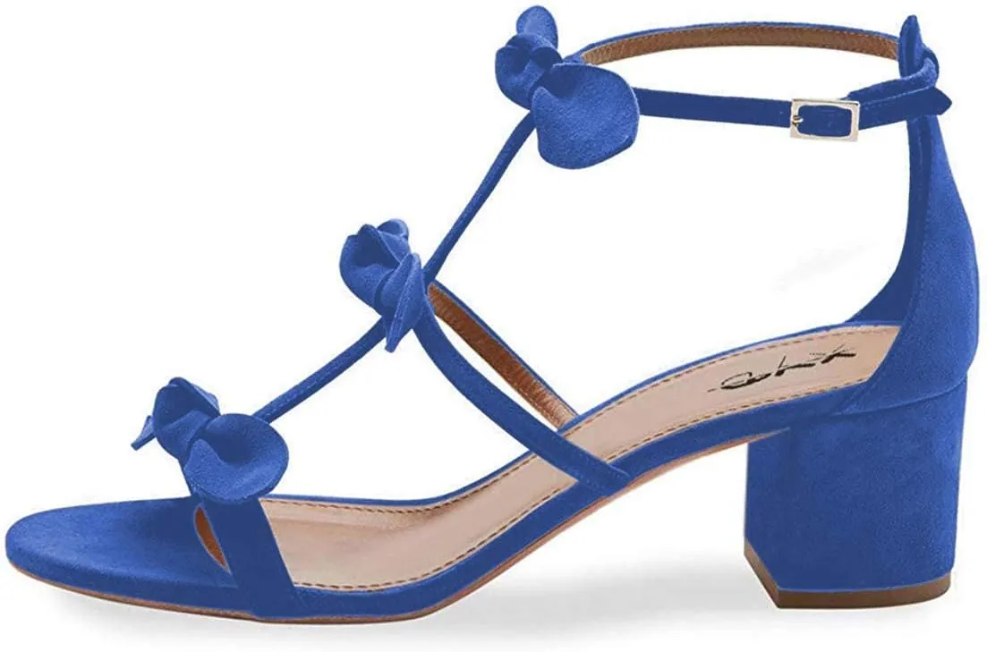 XYD Women Block Chunky Heels Open Toe Sandals BowKnots Gladiator Strappy Pumps Cute Party Casual Shoes