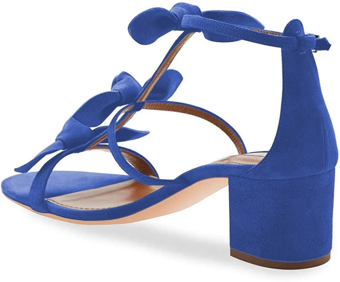 XYD Women Block Chunky Heels Open Toe Sandals BowKnots Gladiator Strappy Pumps Cute Party Casual Shoes