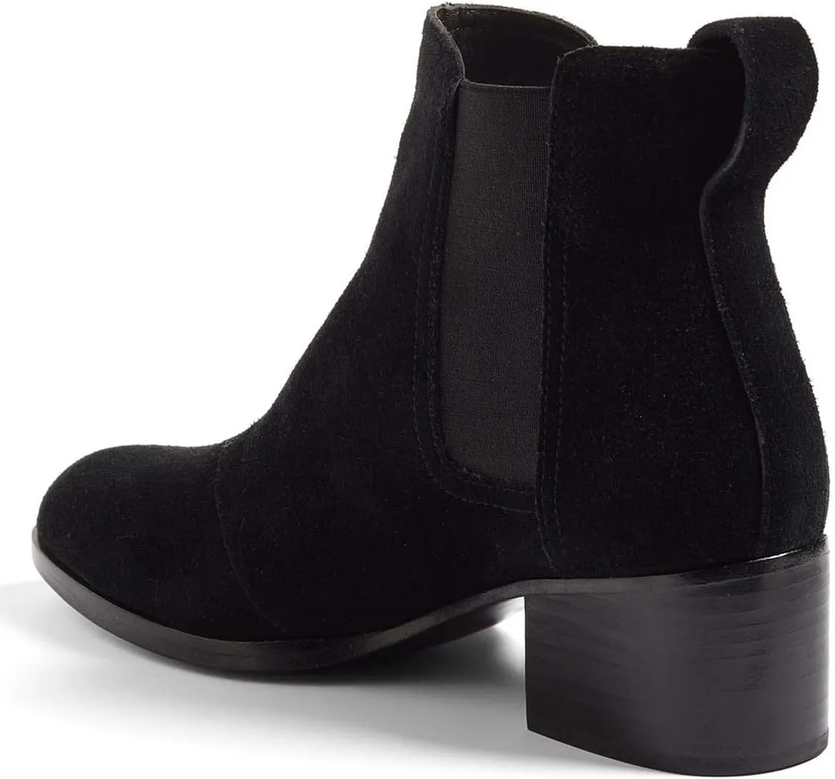 XYD Women Classic Chelsea Ankle Booties Pull On Almond Toe Low Chunky Heel Boots Suede Elastic Western Shoes