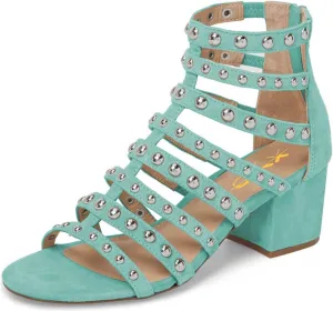 XYD Women Open Toe Gladiator Block Mid Heels Sandals Strappy Studded Cut Out Back Zipper Shoes