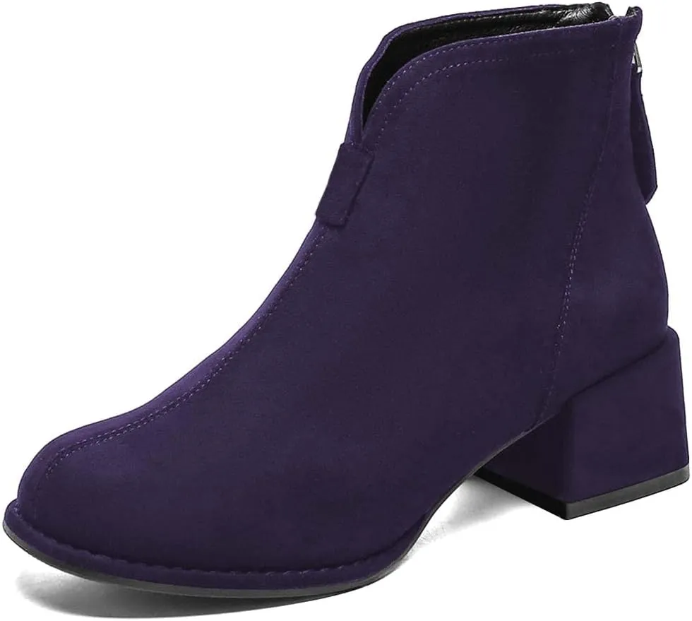 XYD Women's Comfort Classic Chelsea Boots Ankle High Chunky Block Heel Faux Suede Slip On Casual Fashion Round Toe Booties with Back Zipper