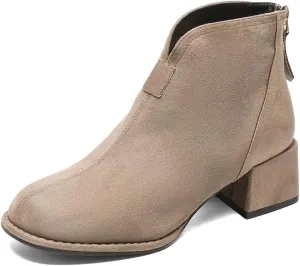 XYD Women's Comfort Classic Chelsea Boots Ankle High Chunky Block Heel Faux Suede Slip On Casual Fashion Round Toe Booties with Back Zipper