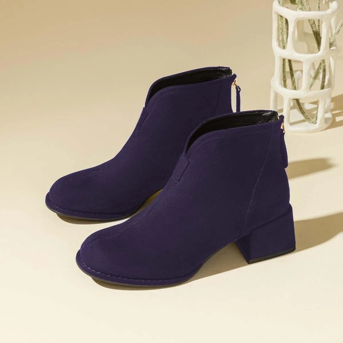 XYD Women's Comfort Classic Chelsea Boots Ankle High Chunky Block Heel Faux Suede Slip On Casual Fashion Round Toe Booties with Back Zipper