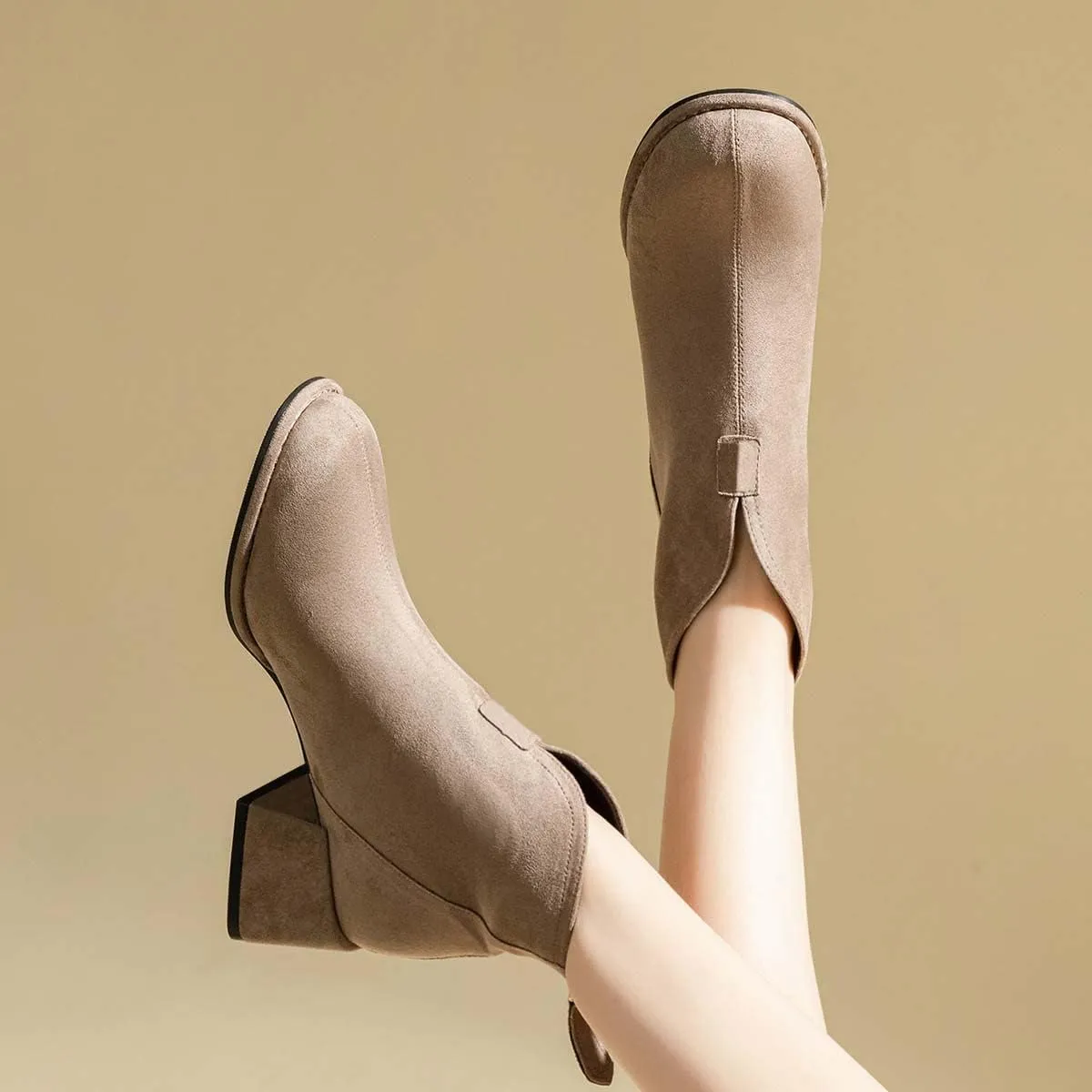 XYD Women's Comfort Classic Chelsea Boots Ankle High Chunky Block Heel Faux Suede Slip On Casual Fashion Round Toe Booties with Back Zipper
