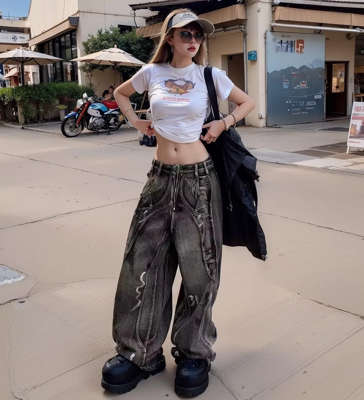 Y2k Retro High-Waisted Vintage Wide-Leg Jeans High-Street Heavy-Work Stripe Tie-Dye Jeans Unisex Floor-Length Pants