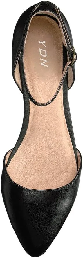 YDN Women Casual D'Orsay Pointed Toe Ballet Flats Comfort Slip-on Walking Shoes with Ankle Strap