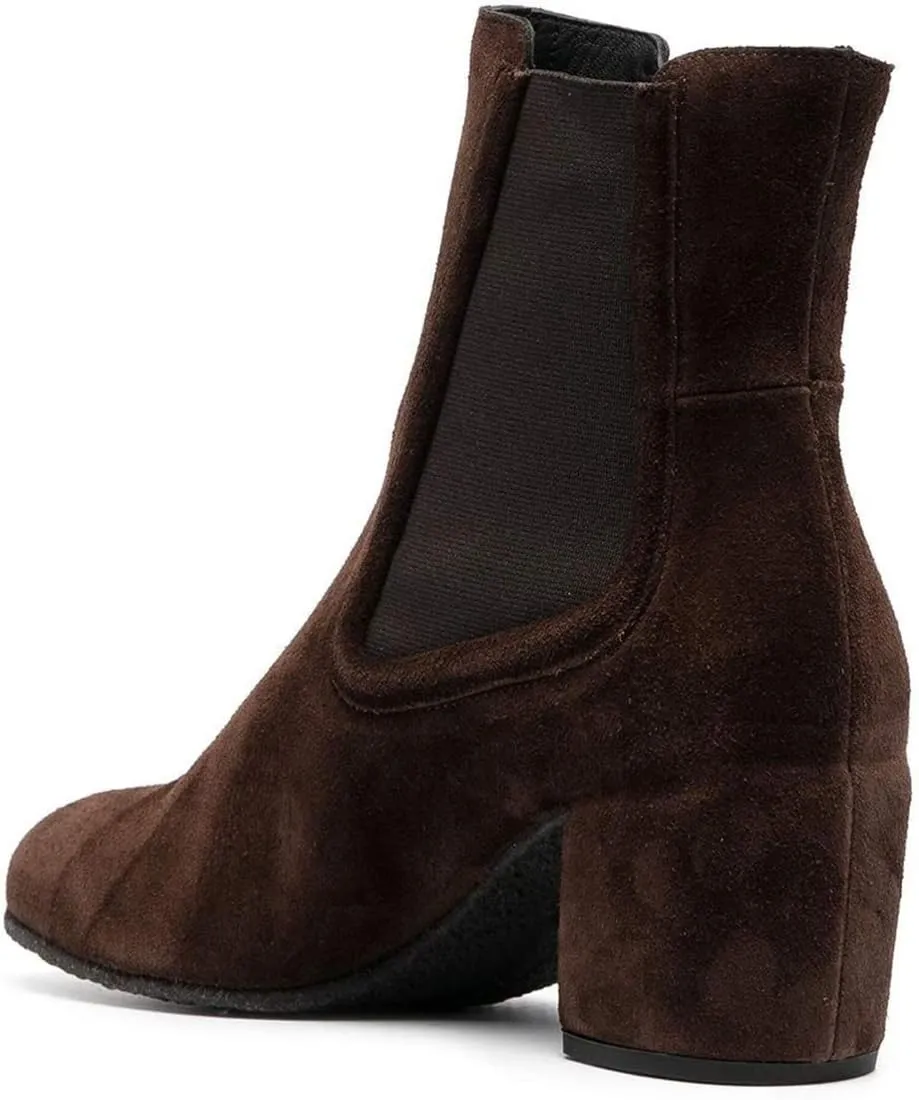 YDN Women Classic Chelsea Ankle Booties Elastic Pull On Round Closed Toe Short Boots Chunky Block Thick Mid Heel Dress Faux Suede Ladies Girls Fall Winter Daily Wear Walking Shoes