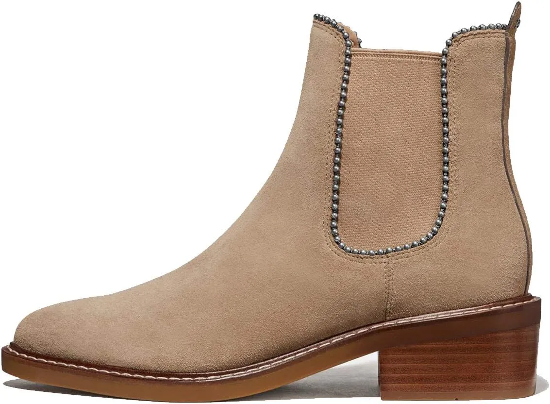 YDN Women Classic Stacked Block Low Heel Chelsea Boots Pointed Toe Studs Pull On Booties Elastic Winter Shoes