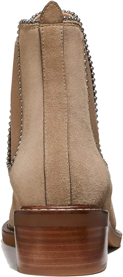 YDN Women Classic Stacked Block Low Heel Chelsea Boots Pointed Toe Studs Pull On Booties Elastic Winter Shoes