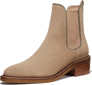 YDN Women Classic Stacked Block Low Heel Chelsea Boots Pointed Toe Studs Pull On Booties Elastic Winter Shoes