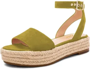 YDN Women Open Toe Ankle Strap Wedge Low Heel Espadrille Sandals Platform Summer Shoes Size 4-15 US