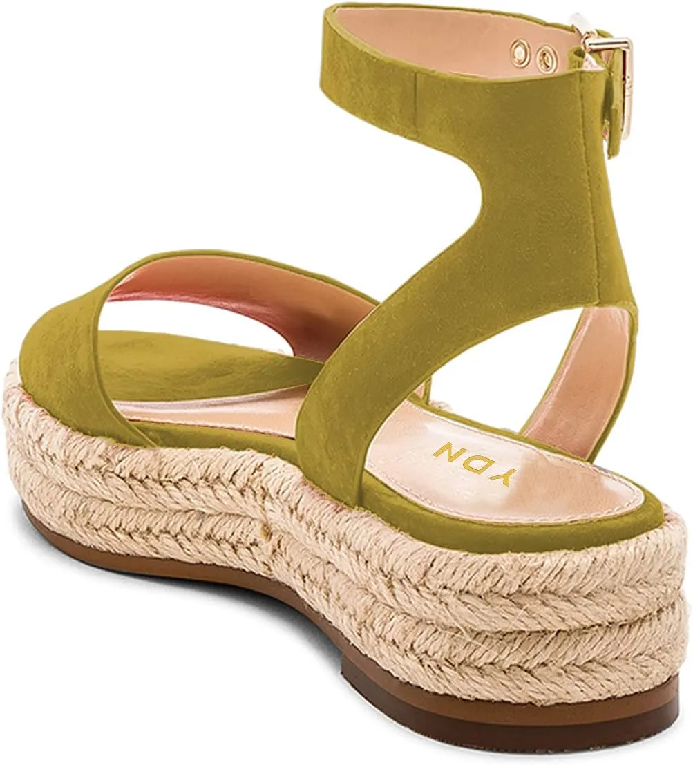 YDN Women Open Toe Ankle Strap Wedge Low Heel Espadrille Sandals Platform Summer Shoes Size 4-15 US