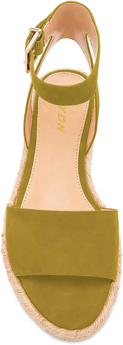 YDN Women Open Toe Ankle Strap Wedge Low Heel Espadrille Sandals Platform Summer Shoes Size 4-15 US