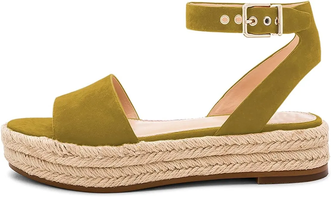 YDN Women Open Toe Ankle Strap Wedge Low Heel Espadrille Sandals Platform Summer Shoes Size 4-15 US