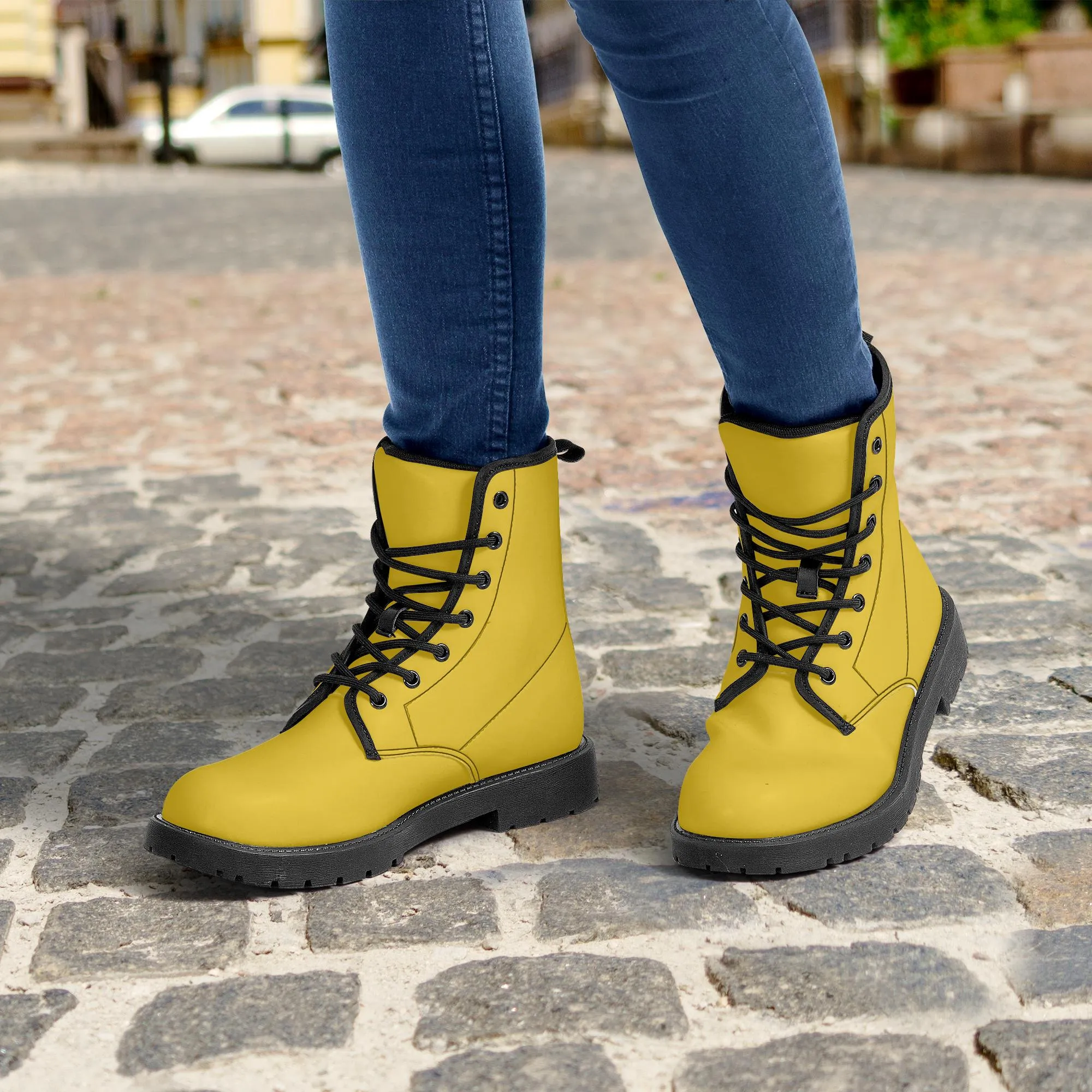 Yellow Leather Combat Boots